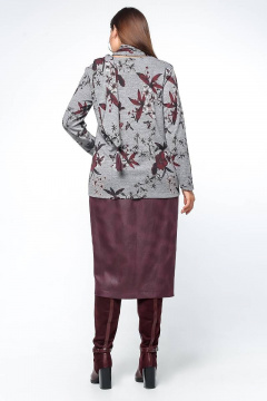 Демисезонный трикотажный джемпер трапециевидного силуэта с шарфом La rouge 3178 серый-(цветы) - фото 5