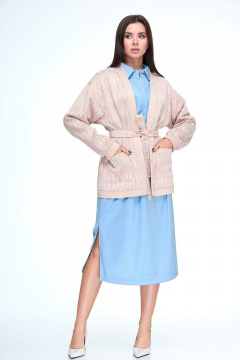 Кардиган с принтом и поясом в стиле спорт-шик Anelli 1140 пудра - фото 1