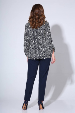 Комплект блуза и брюки с разрезами и съемным поясом деловой Liona Style 811 молочный/синий - фото 3