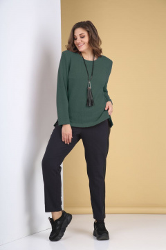 Комплект брюки и джемпер из текстиля и трикотажа на каждый день Tensi 317 изумруд - фото 1