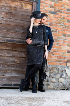 Демисезонная прямая юбка из трикотажа с кулирной гладью Barbara Geratti С1179BG Н черный/т.серый - фото 1