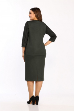 Костюм из трикотажа с юбкой с разрезом и нагрудными вытачками Lady Style Classic 1656 хаки - фото 3