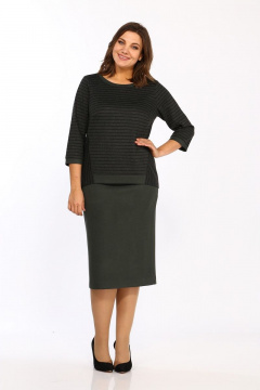 Костюм из трикотажа с юбкой с разрезом и нагрудными вытачками Lady Style Classic 1656 хаки - фото 1
