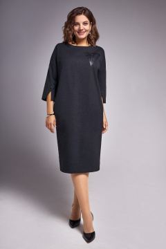 Платье из трикотажа и эко-кожи с карманами IVA 1330 графитовый - фото 1