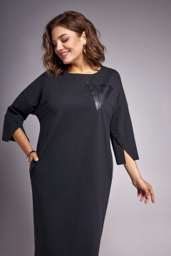 Платье из трикотажа и эко-кожи с карманами IVA 1330 графитовый - фото 4