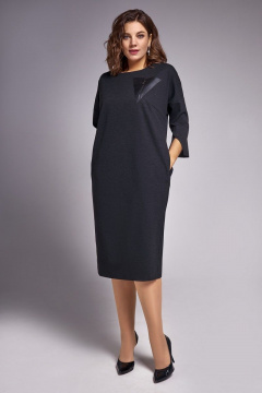 Платье из трикотажа и эко-кожи с карманами IVA 1330 графитовый - фото 3