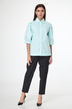 Блуза с объемными рукавами и асимметричным низом из хлопка Anelli 987 мята - фото 3