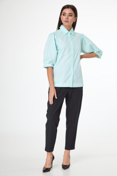 Блуза с объемными рукавами и асимметричным низом из хлопка Anelli 987 мята - фото 2