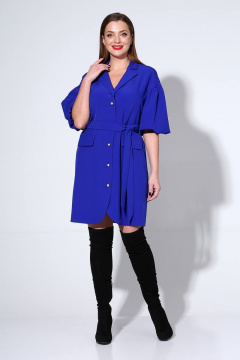 Демисезонное приталенное платье из текстиля с поясом Liona Style 814 василек - фото 1