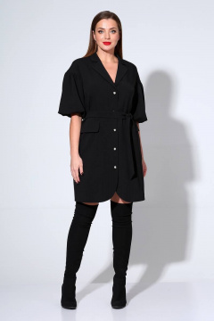 Демисезонное приталенное платье из текстиля с поясом Liona Style 814 черный - фото 2