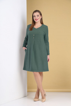 Трикотажное платье трапециевидное с карманами и планкой Tensi 320 бирюза - фото 1