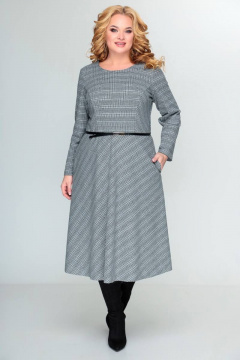 Деловое платье из трикотажа с вытачками и карманами Swallow 412 серебряный_иней - фото 1