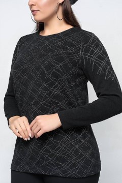 Демисезонный прямой джемпер из трикотажа с круглым вырезом La rouge 3190 черный-(серебро) - фото 5