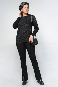 Демисезонный прямой джемпер из трикотажа с круглым вырезом La rouge 3190 черный-(серебро) - фото 2