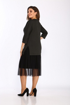 Платье прямое из трикотажа и шифона с боковыми разрезами Lady Style Classic 1457/2 хаки_черный - фото 4