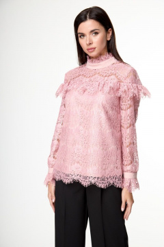 Блуза розовая из кружева с воланами и классическими элементами Anelli 933 пепельная_роза - фото 3