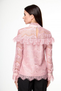 Блуза розовая из кружева с воланами и классическими элементами Anelli 933 пепельная_роза - фото 5