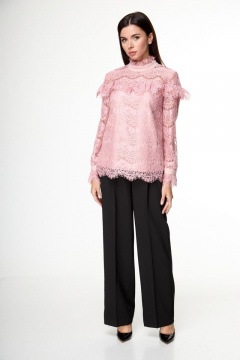 Блуза розовая из кружева с воланами и классическими элементами Anelli 933 пепельная_роза - фото 2