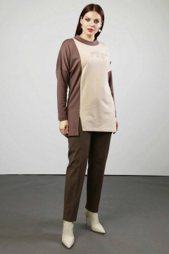 Бежевый комбинированный джемпер из хлопкового полотна Femme & Devur 30478 1.62BF(170) - фото 2