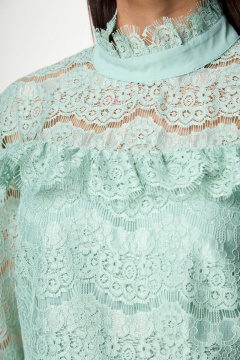 Блуза зеленая кружевная с кокетками и рукавами с манжетами Anelli 933 фисташка - фото 5