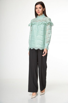 Блуза зеленая кружевная с кокетками и рукавами с манжетами Anelli 933 фисташка - фото 3
