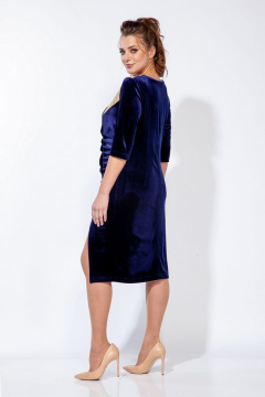 Нарядное платье из бархата с вставкой и разрезом Belinga 1158 синий - фото 3