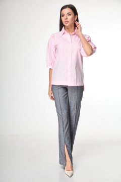 Блуза розовая с асимметричным низом и объемными рукавами Anelli 987 розовый - фото 1