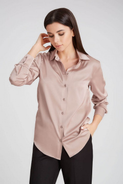 Бежевый свободный блузка из шелка с воротником-стойкой IVARI 416 миндаль - фото 1