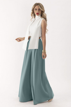 Комплект блуза и брюки из текстиля с шарф-завязкой Golden Valley 6496 бирюза - фото 1