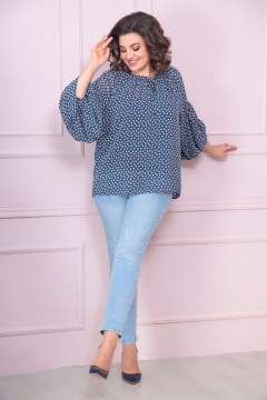 Нарядная блуза из шифона с завязкой и рукавом Solomeya Lux 876 голубой - фото 4