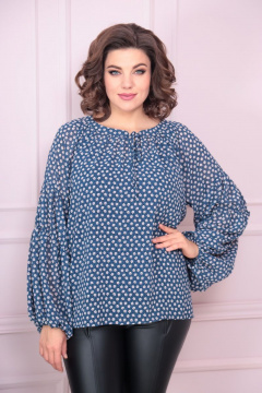 Нарядная блуза из шифона с завязкой и рукавом Solomeya Lux 876 голубой - фото 1