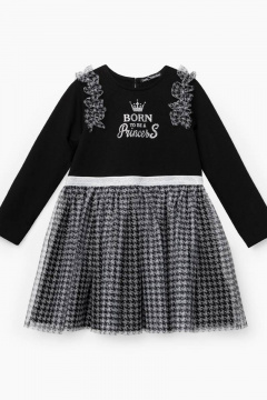 Платье с принтом и рюшами из трикотажа и сетки Bell Bimbo 212231 черный - фото 1