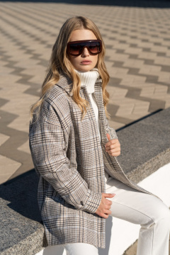 Бирюзовое демисезонное пальто из шерсти и пальтовой ткани Elema 6-12041-1-170 голубая_клетка - фото 2