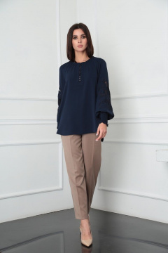 Блуза прямого силуэта с вышивкой из хлопка SandyNa 130413 синий - фото 4