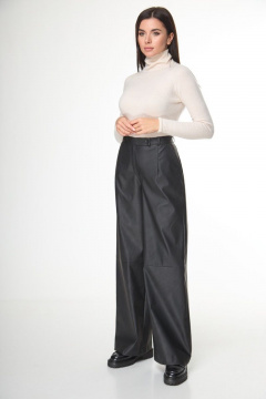 Брюки из экокожи с высокой посадкой и боковыми карманами Anelli 1156 черный - фото 2