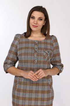 Платье полуприлегающее с пуговичной застежкой и карманами Lady Style Classic 432/6 клетка_серо-оранжевый - фото 2