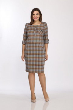 Платье полуприлегающее с пуговичной застежкой и карманами Lady Style Classic 432/6 клетка_серо-оранжевый - фото 1