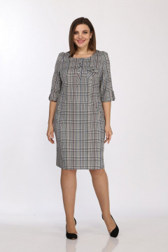 Платье полуприлегающее с накладными карманами и разрезами Lady Style Classic 432/7 клетка_серый - фото 1