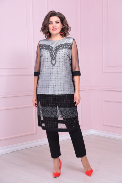 Нарядный женский комплект из кружевной блузы и брюк Solomeya Lux 872 серый - фото 1