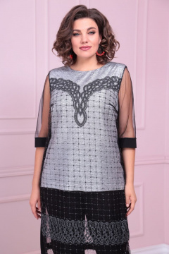 Нарядный женский комплект из кружевной блузы и брюк Solomeya Lux 872 серый - фото 2