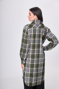 Рубашка пальтовая клетка миди с поясом на каждый день Anelli 935 зеленая_клетка - фото 2