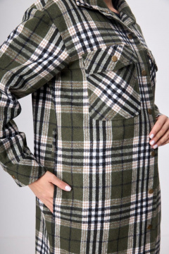 Рубашка пальтовая клетка миди с поясом на каждый день Anelli 935 зеленая_клетка - фото 3