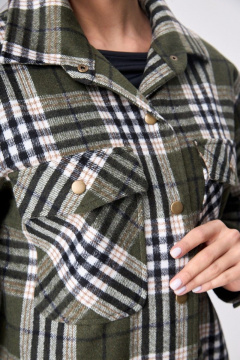 Рубашка пальтовая клетка миди с поясом на каждый день Anelli 935 зеленая_клетка - фото 4