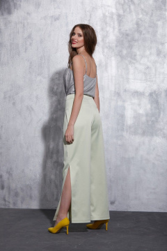 Демисезонные брюки-палаццо с складками и разрезами Amberа 185 лайм - фото 2