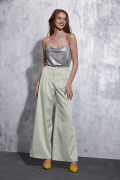 Демисезонные брюки-палаццо с складками и разрезами Amberа 185 лайм - фото 1