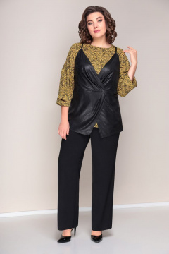 Демисезонный жилет из экокожи на бретелях с запахом VOLNA 1224 черный - фото 2