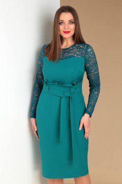 Бирюзовое нарядное платье длиной 106 см с длинным рукавом Liona Style 677 бирюза - фото 1