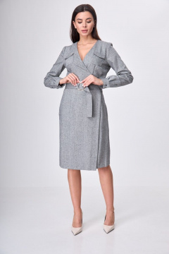 Платье деловое из текстиля с запахом и карманами Anelli 545 серый - фото 2