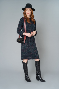 Демисезонное серое платье из шерсти и текстиля Elema 5К-10565-1-170 клетка - фото 1