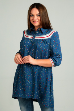 Блуза А-силуэта в полоску с карманами и рукавом 3/4 Таир-Гранд 62312-1 синий - фото 2